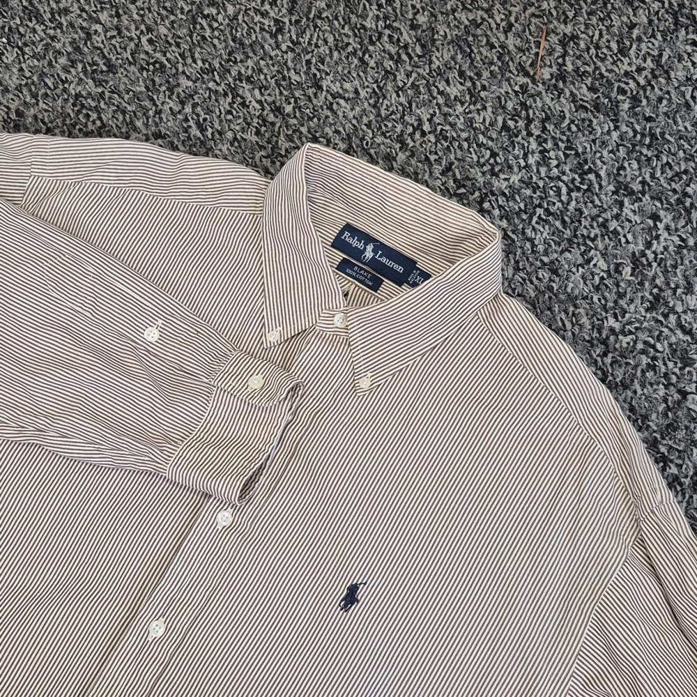 Ralph Lauren Blake Mens XL Brown White Striped Cotton Button Down Long Sleeve